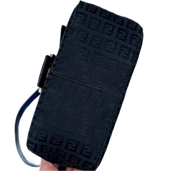 Fendi Zucchino Monogram Logo Baguette Mini Shoulder Bag Black Silver Hardware - Picture 7 of 14